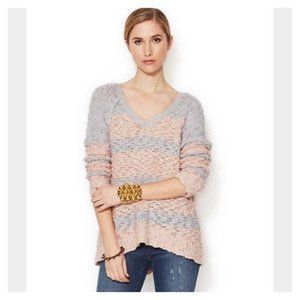 Free People V-Neck Sweater in Pink and Gray